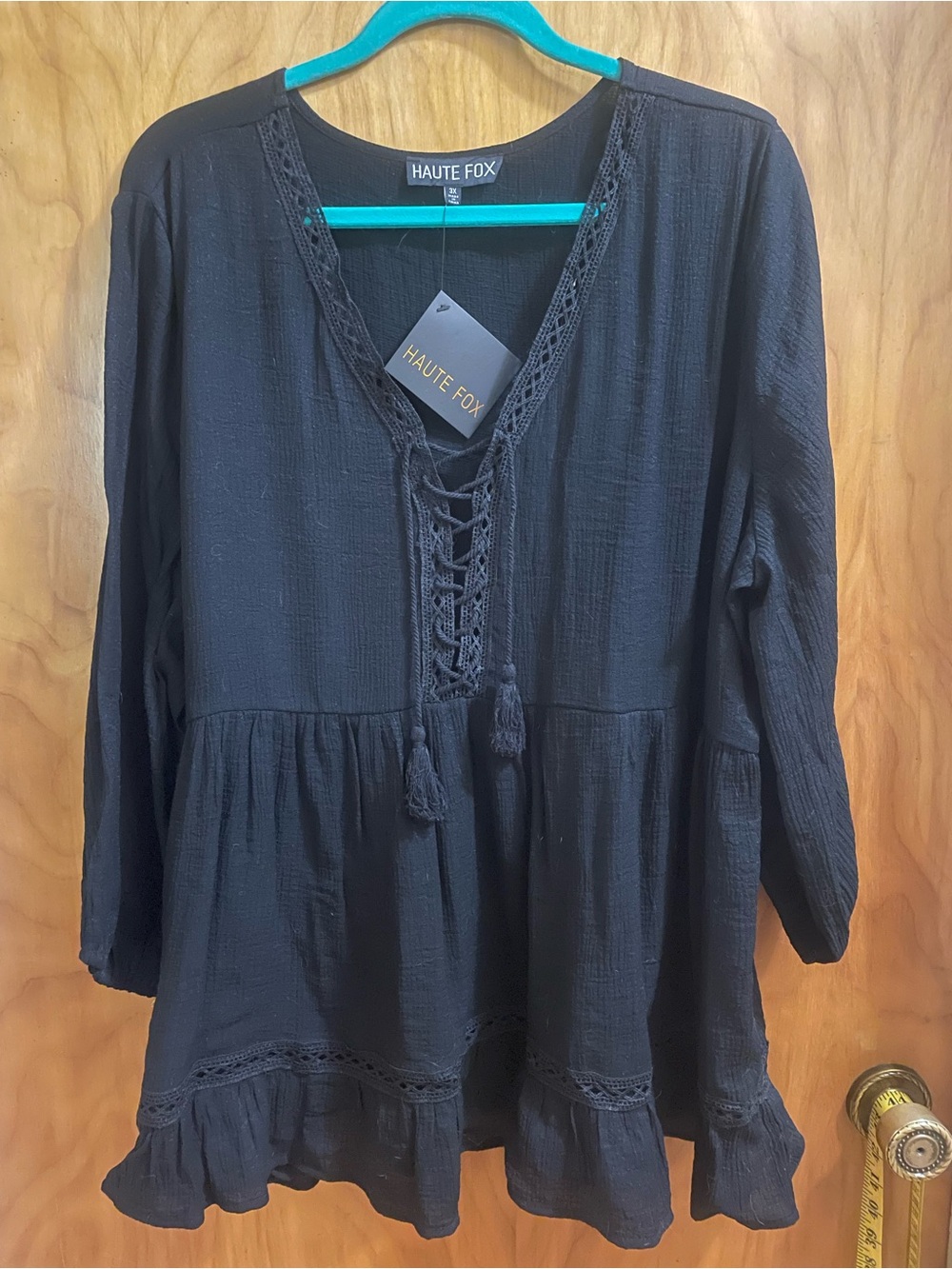 Black Ruffle Peplum Long-Sleeve Tunic Top